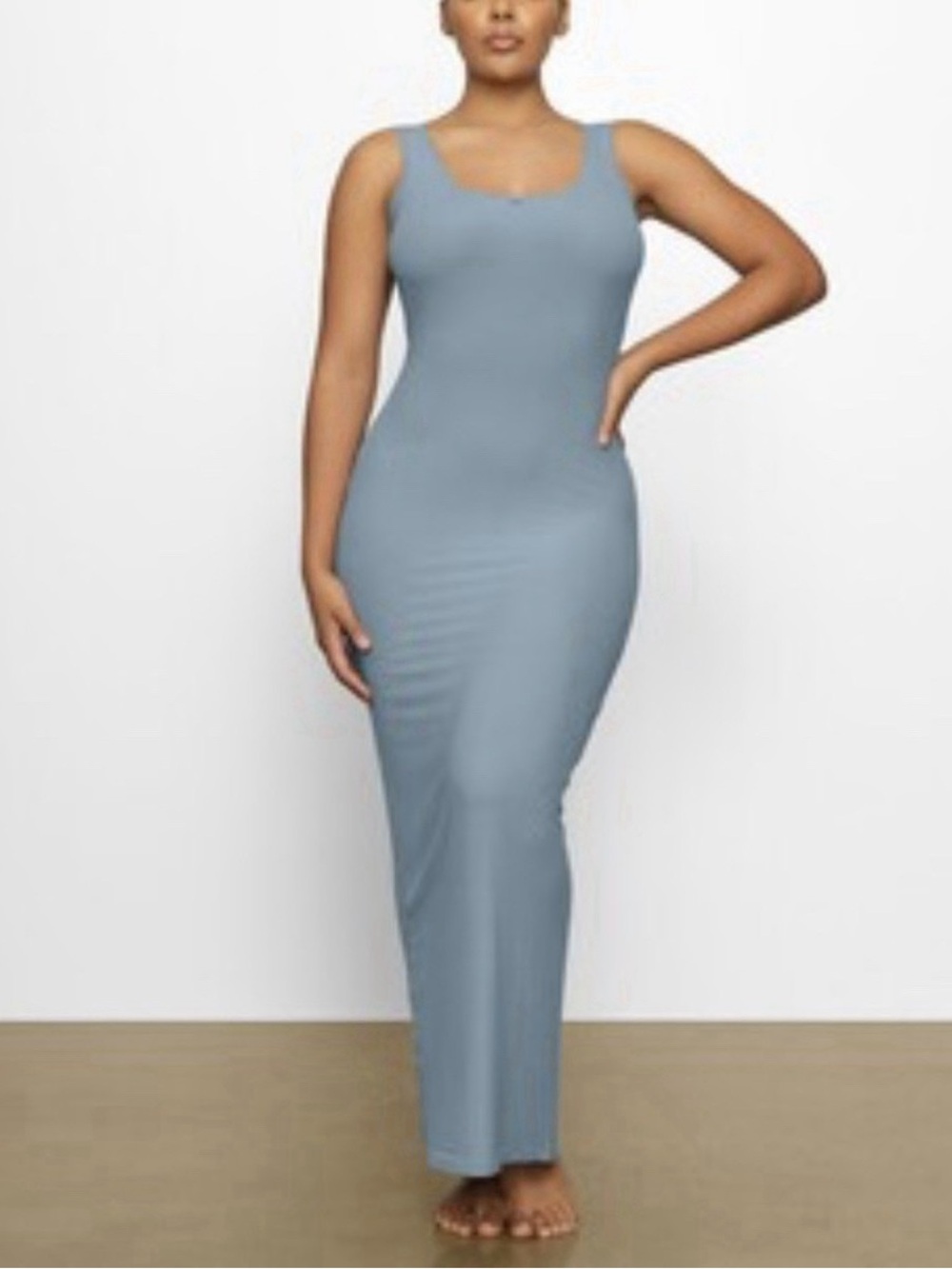 SKIMS Scoop Neck Maxi Dress in Dusty Blue